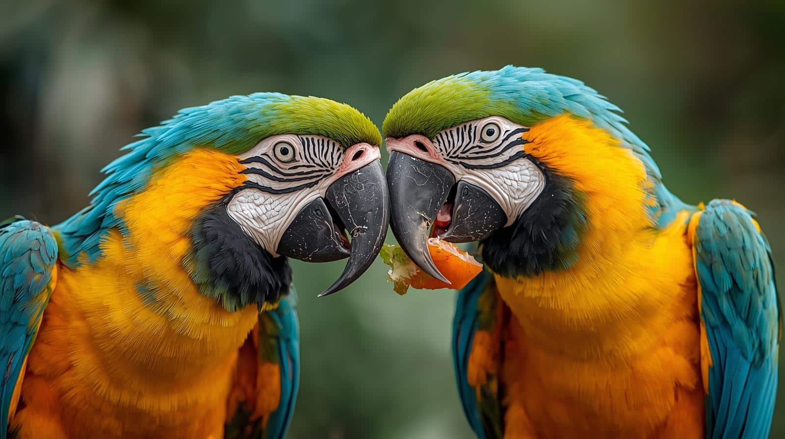 Macaw Birds Sharing Food Together