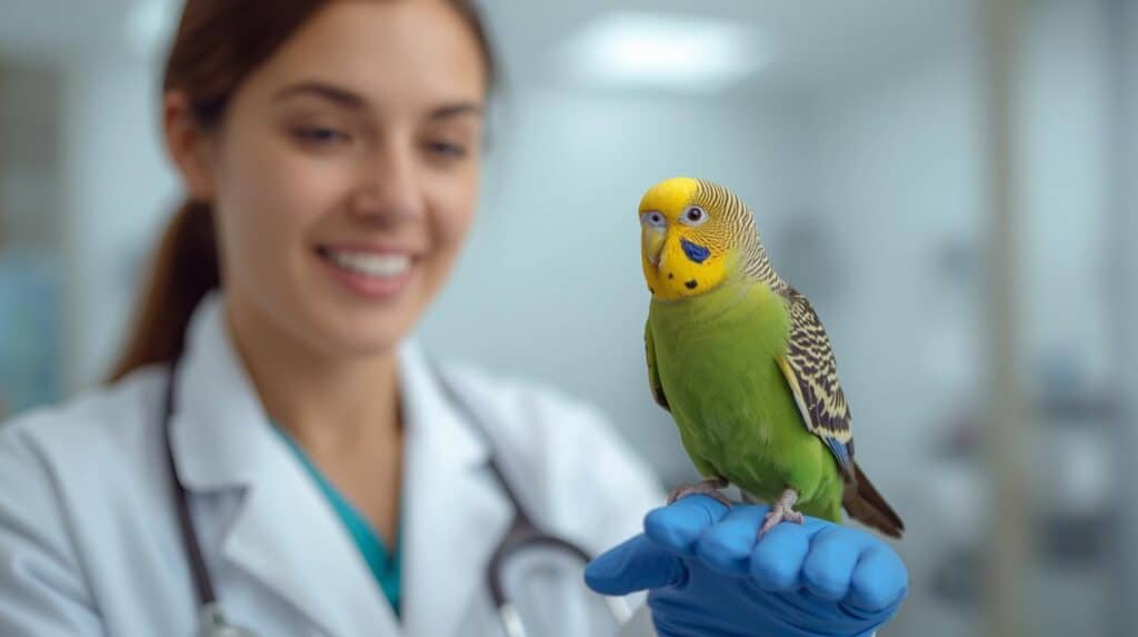 Budgie bird with doctor